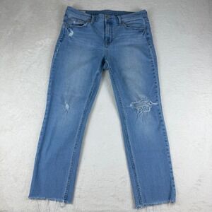 GAP Vintage Slim Mid Rise Jeans Light Wash Distressed Frayed Hem Women 14R 32